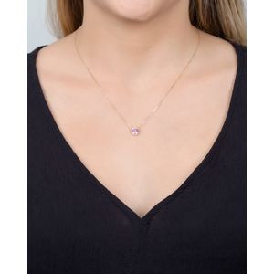 Gargantilha Coração de Zircônia Rosa Ouro 18k 750