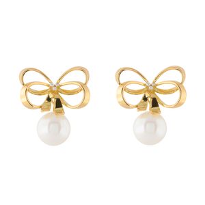 Brinco Laço com Pérolas e Diamantes Ouro 18k 750