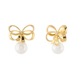 Brinco Laço com Pérolas e Diamantes Ouro 18k 750