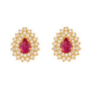 Brinco Gota Rubis Sintéticos e Zircônias Ouro 18k 750