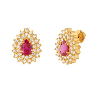 Brinco Gota Rubis Sintéticos e Zircônias Ouro 18k 750