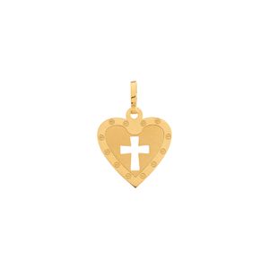 Pingente Coração Cruz Fosco e Liso Ouro 18k 750