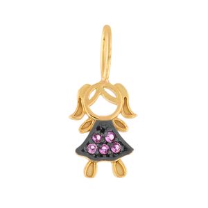 Pingente Menina Zircônia Rosa Ouro 18k 750
