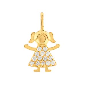 Pingente Menina Vestido com Zircônias Ouro 18k 750
