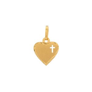 Pingente Coração Diamantado Cruz Fosco e Liso Ouro 18k 750