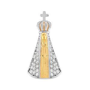Pingente Nossa Senhora Aparecida Bicolor com Diamantes Ouro 18k 750