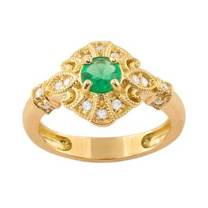 Anel Formatura Losango Esmeralda com Diamantes Ouro 18k 750