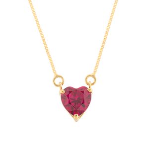 Gargantilha Coração Zircônia Vermelha Ouro 18k 750