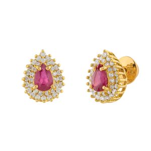 Brinco Gota Rubi e Diamantes Ouro 18k 750