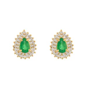 Brinco Gota Esmeraldas e Diamantes Ouro 18k 750