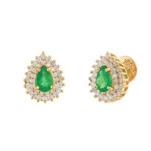 Brinco Gota Esmeraldas e Diamantes Ouro 18k 750