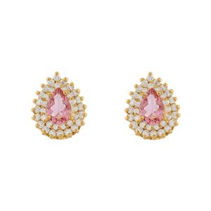 Brinco Gota Turmalina Rosa com Diamantes Ouro 18k 750