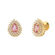 Brinco Gota Turmalina Rosa com Diamantes Ouro 18k 750
