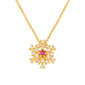 Gargantilha Flor de Rubi com Diamantes Ouro 18k 750