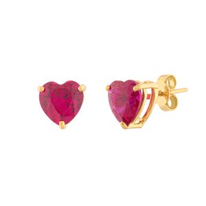 Brinco Coração de Zircônia Vermelha Ouro 18k 750