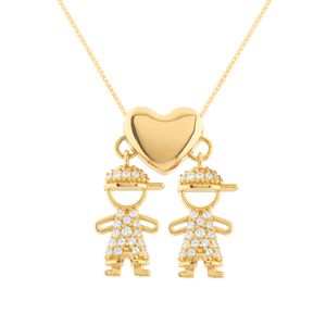 Gargantilha Coração Meninos Zircônias Ouro 18k 750