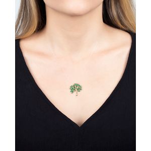 Pingente Árvore da Vida com Esmeraldas Sintéticas Ouro 18k 750