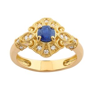 Anel Formatura Losango Safira com Diamantes Ouro 18k 750