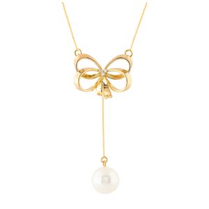 Gargantilha Laço Pérola com Diamantes Ouro 18k 750