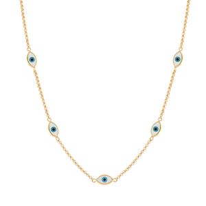 Gargantilha Olho Grego Navete Ouro 18k 750