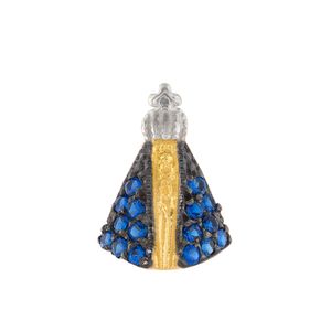 Pingente Nossa Senhora Aparecida Pequena Safiras Sintéticas Ouro 18k 750