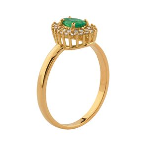 Anel Gota Esmeralda com Diamantes Ouro 18k 750