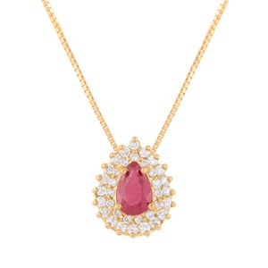 Gargantilha Gota Rubi com Diamantes Ouro 18k 750