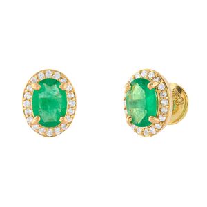 Brinco Oval Esmeraldas e Diamantes Ouro 18k 750