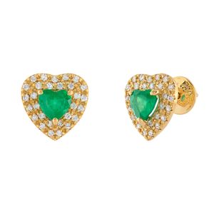 Brinco Coração Esmeraldas e Diamantes Ouro 18k 750