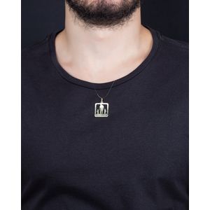 Pingente Placa Vazada Pai e Filhos Ouro 18k 750