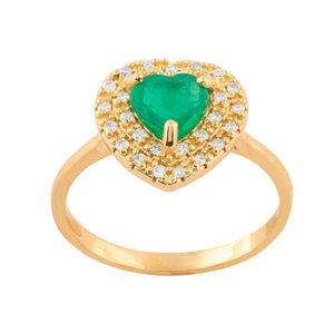 Anel Coração Esmeralda e Diamantes Ouro 18k 750