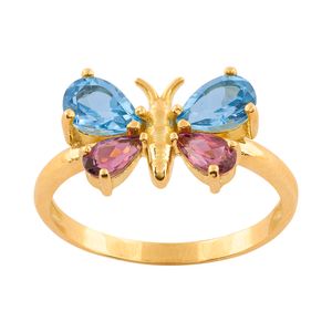 Anel Borboleta Topázio e Turmalina Ouro 18k 750