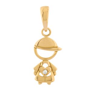 Pingente Menino de Boné Diamante Ouro 18k 750