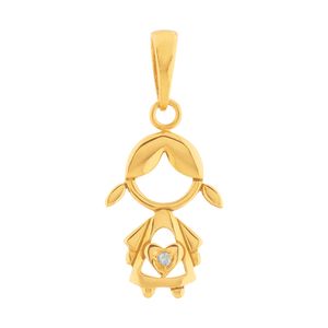 Pingente Menina Coração Diamante Ouro 18k 750