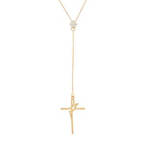 Gargantilha Gravatinha Fé Zircônia Ouro 18k 750