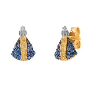 Brinco Nossa Senhora com Safiras Ouro 18k 750
