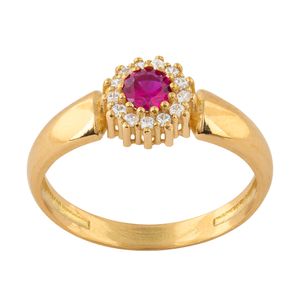 Anel Chuveiro Rubi Sintético e Zircônias Ouro 18k 750