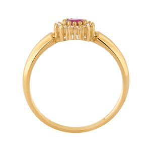 Anel Chuveiro Rubi Sintético e Zircônias Ouro 18k 750