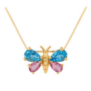 Gargantilha Borboleta Topázio e Turmalina Ouro 18k 750
