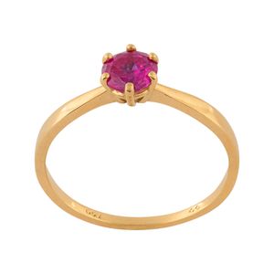 Anel Solitário Rubi Sintético 5mm Ouro 18k 750