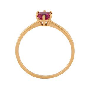 Anel Solitário Rubi Sintético 5mm Ouro 18k 750