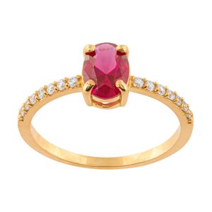 Anel Rubi Sintético Oval e Zircônias Ouro 18k 750