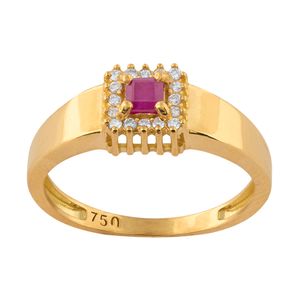 Anel Formatura Rubi Quadrado e Diamantes Ouro 18k 750