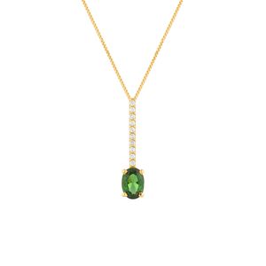 Gargantilha Palito Esmeralda Sintética e Zircônias Ouro 18k 750