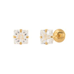 Brinco Infantil Carre Zircônia 4mm Ouro 18k 750