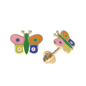 Brinco Borboleta Colorida Ouro 18k 750