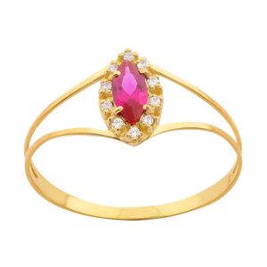 Anel Formatura Rubi Sintético Navete e Zircônias Ouro 18k 750