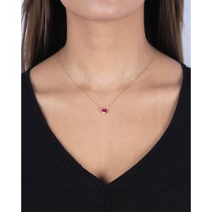 Gargantilha Coração Zircônia Vermelha Ouro 18k 750