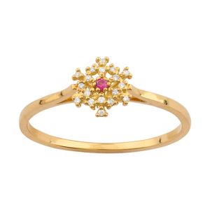 Anel Flor Rubi Diamantes Ouro 18k 750