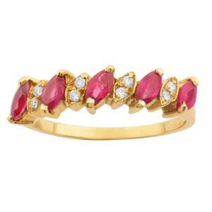 Meia Aliança com Rubis e Diamantes Ouro 18k 750